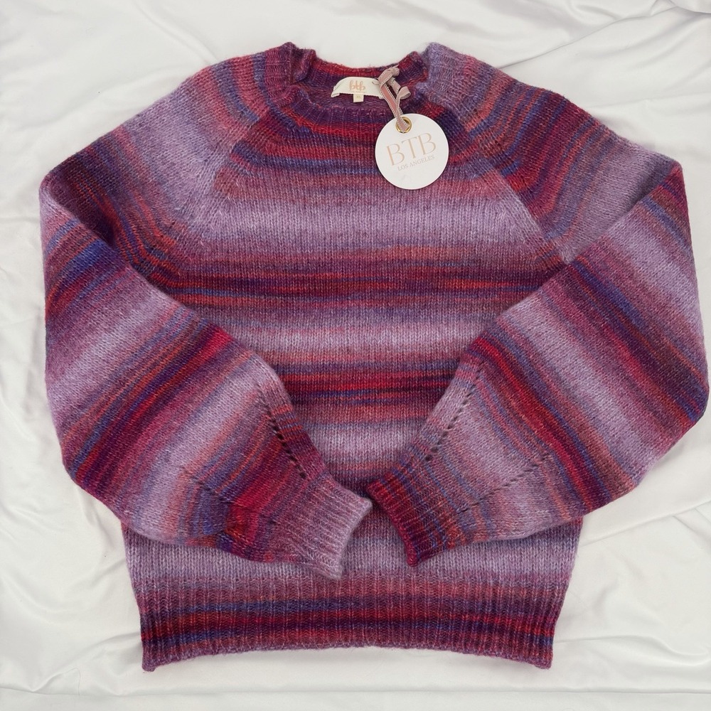 BTB Los Angeles Sz XL Sunrise Crewneck‎ Raglan Sweater Pink Ombré Wool Alpaca - Picture 2 of 10